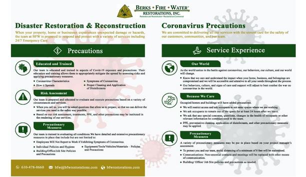 BFW’s Disaster Restoration, Reconstruction, & Preventative Cleaning – Coronavirus Precautionary Measures