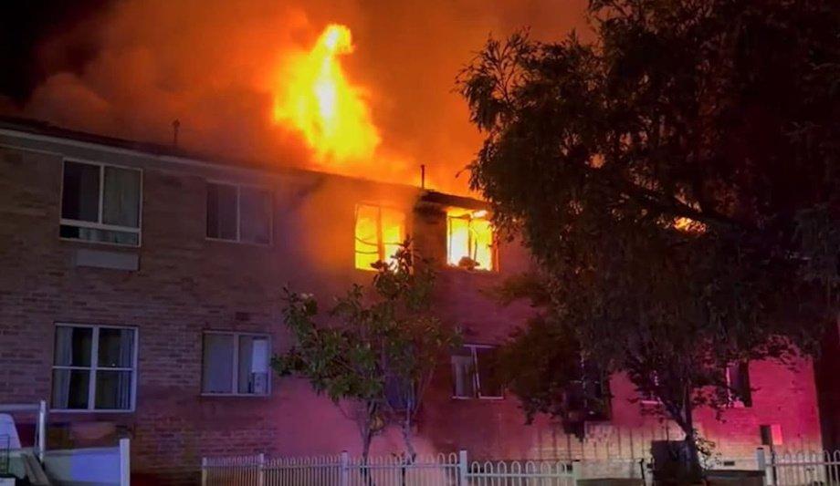 Fire And Rescue NSW Firefighters Control Villawood Blaze With Ladder Truck