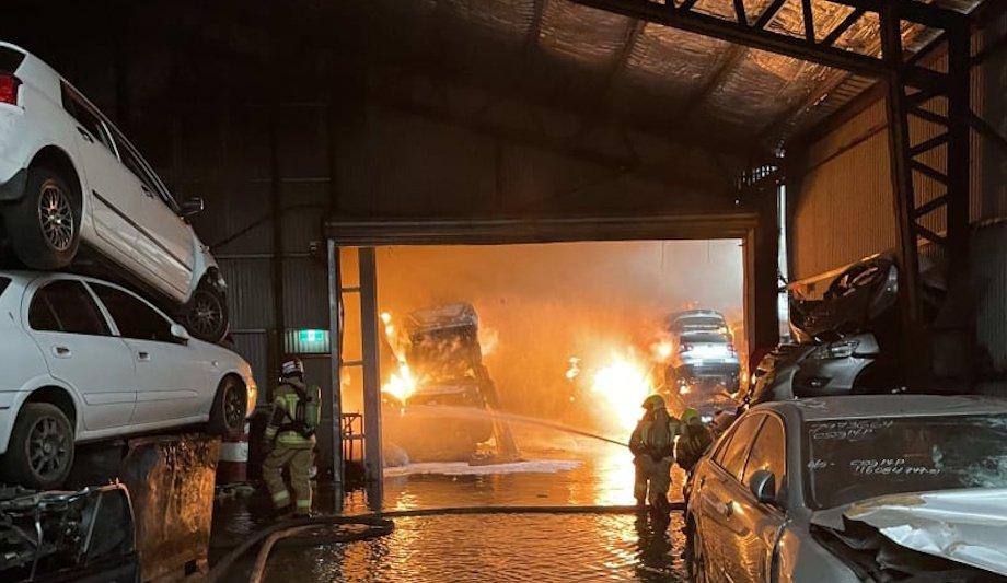 FRNSW Battles 8th Alarm Fire At Revesby Wrecking Yard