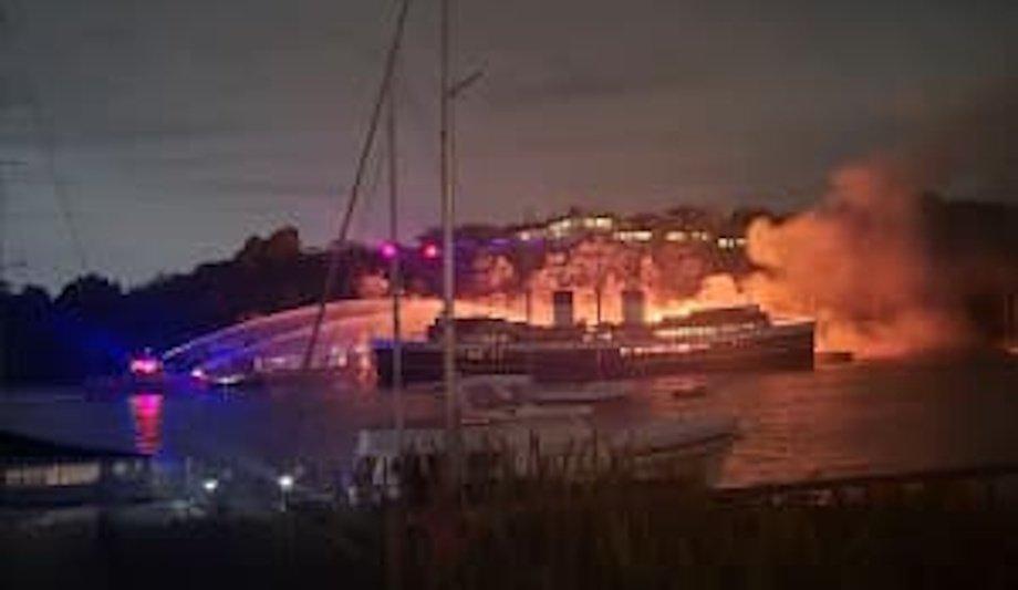 FRNSW And Port Authority Battle Barge Fire In Sydney