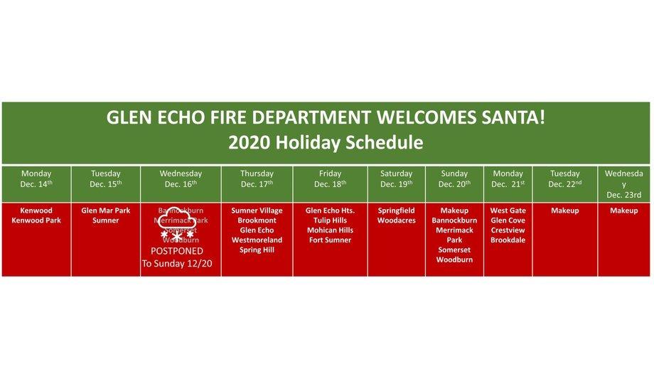Glen Echo Fire Department And Santa Are Pleased To Announce The 2020 'Santa Run' Schedule