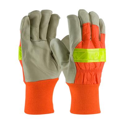 Protective Industrial Products 125-448 Pigskin Leather Palm Glove with Hi-Vis Nylon Back and 3M™ Thinsulate™ Lining - Knit Wrist