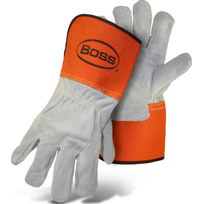 Protective Industrial Products 1JL2396 Premium Grade Split Cowhide Leather Double Palm Glove with Full Leather Back - Rubberized Gauntlet Cuff