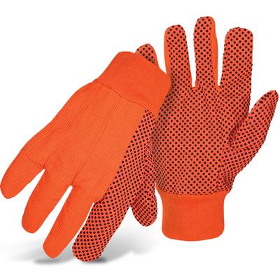 Protective Industrial Products 1JP5110F Fluorescent Corded Canvas Glove with PVC Dotted Grip on Palm, Thumb and Index Finger - 10 oz. Double Palm