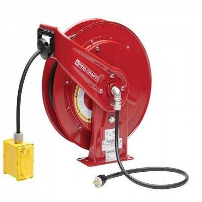 L 70100 123 7A 12/3 100 ft. Heavy Duty Duplex Outlet Box w/GFCI Power Cord Reel