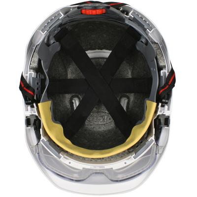 Protective Industrial Products 280-EVLV-CH Type I, Vented Industrial Safety Helmet with fully adjustable four point chinstrap, Lightweight ABS Shell, Integrated ANSI Z87.1 Eye Protection, 6-Point Polyester Suspension and Wheel Ratchet Adjustment