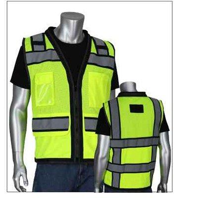 Protective Industrial Products 302-0800D ANSI Type R Class 2 Black Two-Tone Eleven Pocket Tech-Ready Mesh Surveyors Vest with 