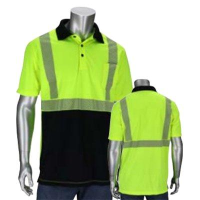 Protective Industrial Products 312-1500B ANSI Type R Class 2 Polo Shirt with Black Bottom Front