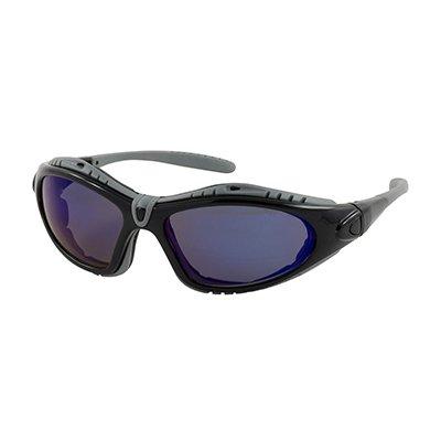 Protective Industrial Products 250-50-0426 Full Frame Safety Glasses with Black Frame, Foam Padding, Blue Mirror Lens and Anti-Scratch / Anti-Fog Coating