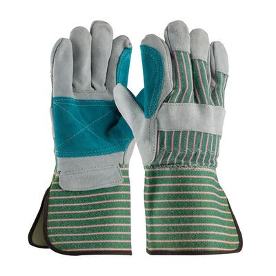 Protective Industrial Products 800DP-A Shoulder Split Cowhide Leather Double Palm Glove with Fabric Back - Rubberized Gauntlet Cuff