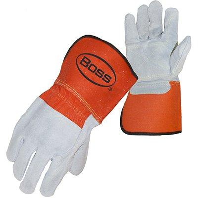 Protective Industrial Products 1JL9497 Premium Grade Split Cowhide Leather Double Palm Glove with 3/4 Leather Back - Rubberized Gauntlet Cuff
