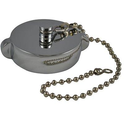 South park corporation HCC2808MC HCC28, 2.5 Customer Thread Female Cap Brass Chrome Plated with Chain, Rockerlug Tested to 500 psi