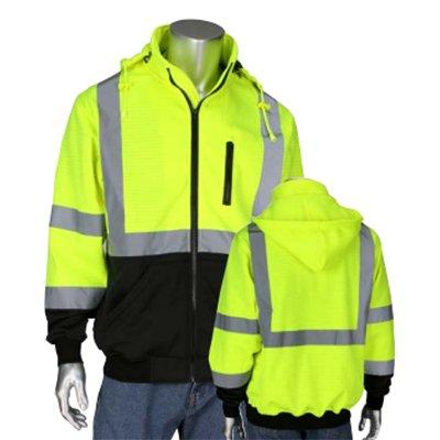 Protective Industrial Products 323-1370B ANSI Type R Class 3 Full Zip Hooded Sweatshirt with Black Bottom
