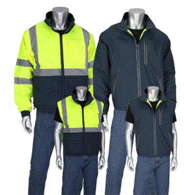 Protective Industrial Products 333-1500-R ANSI Type R Class 3 4-in-1 Reversible Dark Gray Bottom Multi-Seasonal Windbreaker with Detachable Sleeves