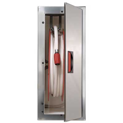 NOHA Gallery A SST fire hose reel in cabinet with automatic stop valve