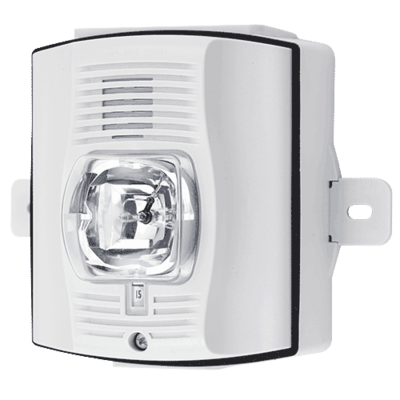 System sensor P2WK-P The SpectrAlert Advance P2WK-P is an unmarked, white, two-wire, outdoor horn strobe with selectable strobe settings of 15, 15/75, 30, 75, 95, 110 and 115 cd.  Outdoor back box included.
