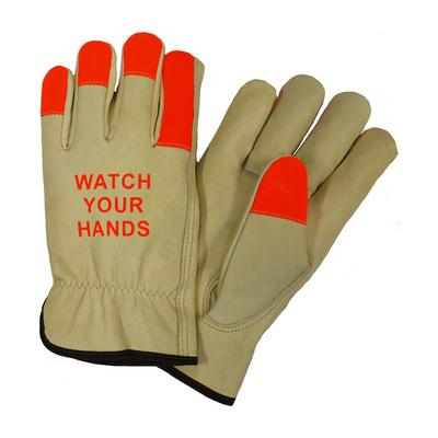 Protective Industrial Products 990KOT Regular Grade Top Grain Cowhide Leather Drivers Glove with Hi-Vis Fingertips and 