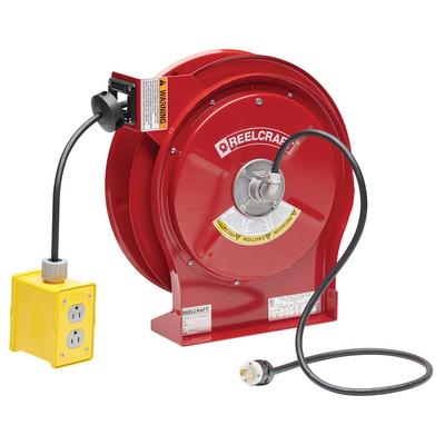 Reelcraft L 5550 123 7PC 12/3 50 ft. Quad Box Outlet Power Cord Reel