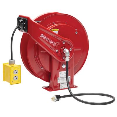 Reelcraft L 70075 123 7PC 12/3 75 ft. Quad Box Outlet Power Cord Reel