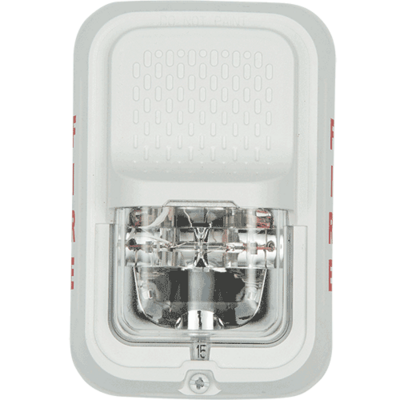 System sensor SGWL L-Series, white, wall-mountable, clear lens, 2-wire, compact footprint that fits in a single gang box, strobe marked 