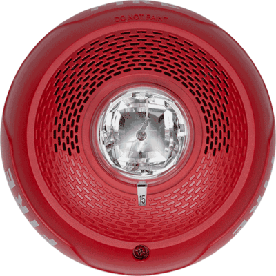 System sensor SPSCRL L-Series, red, ceiling-mountable, clear lens, speaker strobe marked 