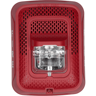 System sensor SPSRL L-Series, red, wall-mountable, clear lens, speaker strobe marked 