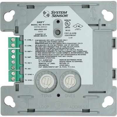 System sensor W-SYNC SWIFT® Synchronization Module. NOTE: SWIFT wireless devices are part of an addressable fire alarm system, please consult your Fire Alarm Control Panel Manufacturer for compatibility.